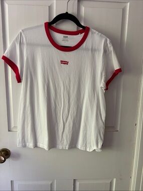 Levi's White Tee with Red Trim